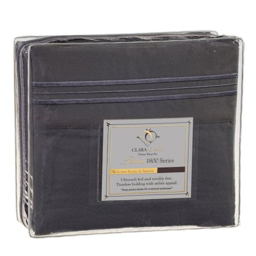 Clara Clark Bed Sheets Set, 1800 Series Deep Pocket Soft Microfiber Sheet Set (Charcoal Gray)